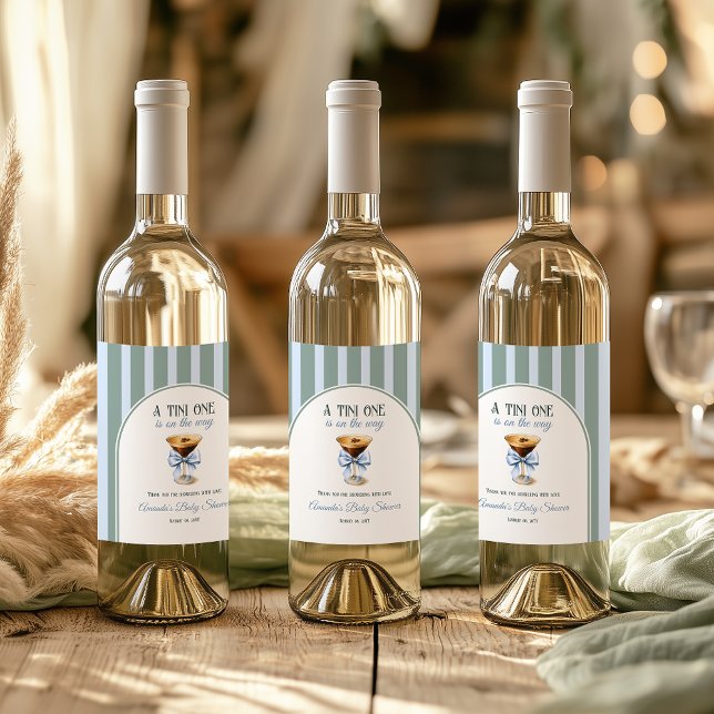 Kaffeteme Espresso Martini Blue Bow Baby Shower Vinflaska Etikett (Skapare uppladdad)