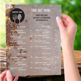 Kaffeteriatrestaurang Take Away-meny med QR-kod Reklamblad