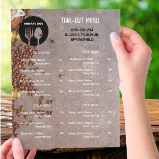 Kaffeteriatrestaurang Take Away-meny med QR-kod Reklamblad