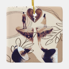 Kaffetid, allt vi behöver är kaffe, kaffe löv julgransprydnad keramik