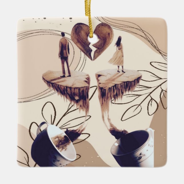 Kaffetid, allt vi behöver är kaffe, kaffe löv julgransprydnad keramik (Framsida)