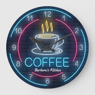 Kaffetid Faux Neon Personalizable Wall Clock Stor Klocka