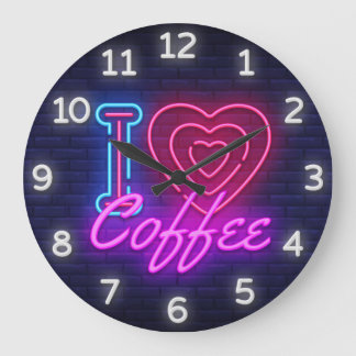 Kaffetid Faux Neon Wall Clock Stor Klocka