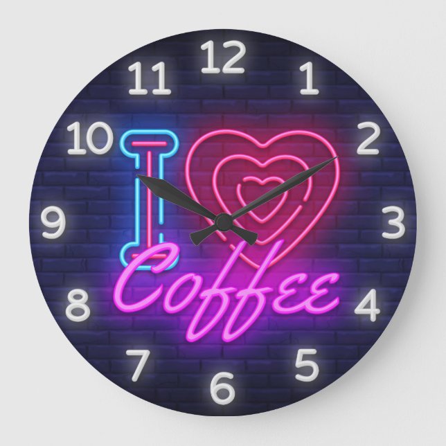 Kaffetid Faux Neon Wall Clock Stor Klocka (Framsida)