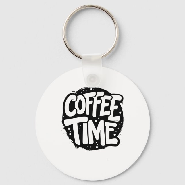 Kaffetid - fet handskriven typografiketikett nyckelring (Framsida)