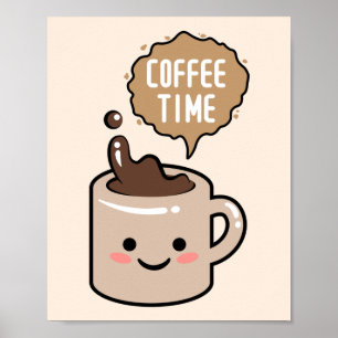 kaffetid kawaii kaffekopp illustration poster