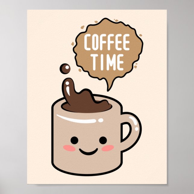 kaffetid kawaii kaffekopp illustration poster (Framsidan)