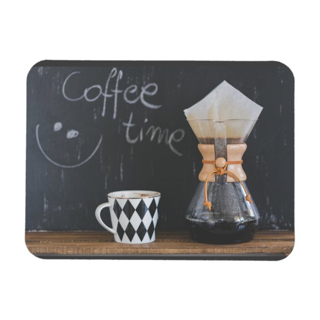 Kaffetid med Kopp och kaffepopot Magnet (Horisontell)