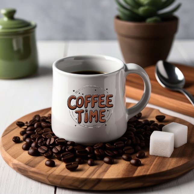 Kaffetid Mugg, handdränkt typografi av matsalar, Frostad Glasmugg (Skapare uppladdad)