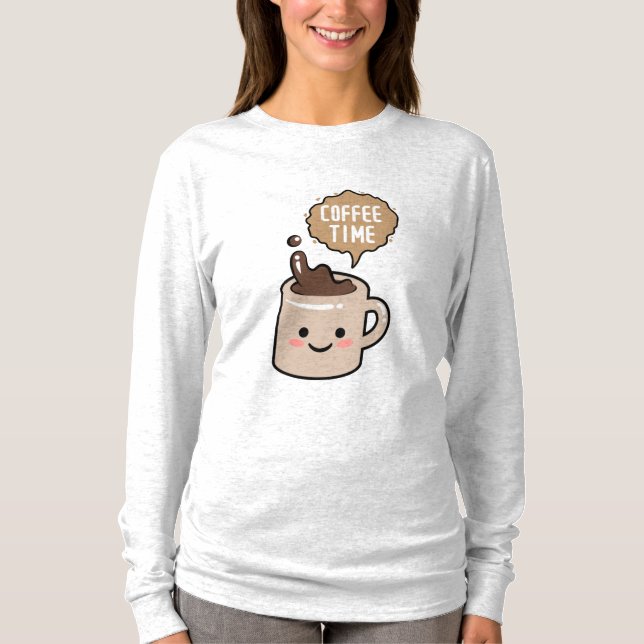 kaffetid rolig kawaii kaffe t shirt (Framsida)