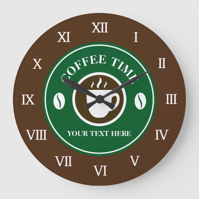 Kaffetid, stor väggklocka för kökskafébutik (Framsida)