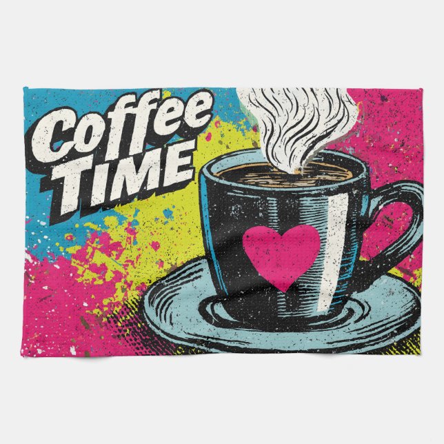 Kaffetid Vibrant Pop Art Mugg Design Kökshandduk (Horisontell)