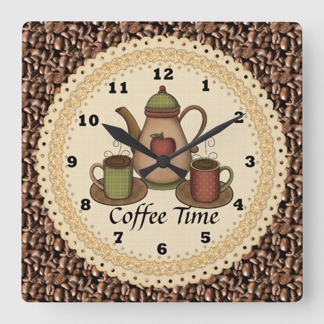 Kaffets klockslag fyrkantig klocka (Framsida)