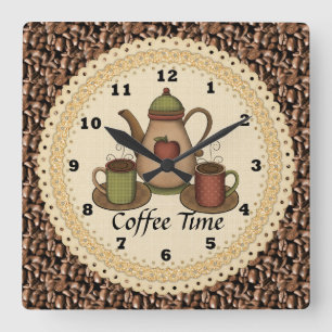 Kaffets klockslag fyrkantig klocka