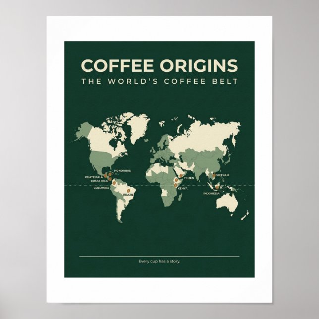 Kaffets Ursprung Världskarta Affisch | (Framsidan)