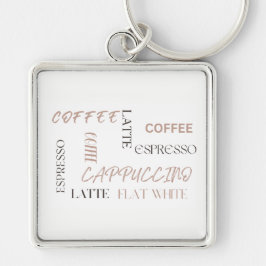 Kaffetypsnitt Modern kafé stil Kaffeälskare Fyrkantig Silverfärgad Nyckelring