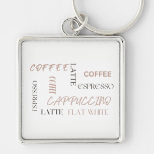 Kaffetypsnitt Modern kafé stil Kaffeälskare Fyrkantig Silverfärgad Nyckelring