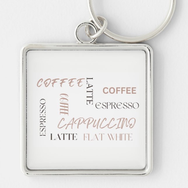 Kaffetypsnitt Modern kafé stil Kaffeälskare Fyrkantig Silverfärgad Nyckelring (Framsidan)