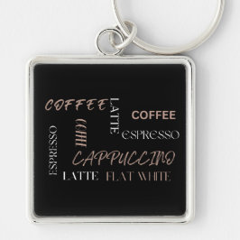 Kaffetypsografi Modern Barista Stil Kaffegåva Fyrkantig Silverfärgad Nyckelring