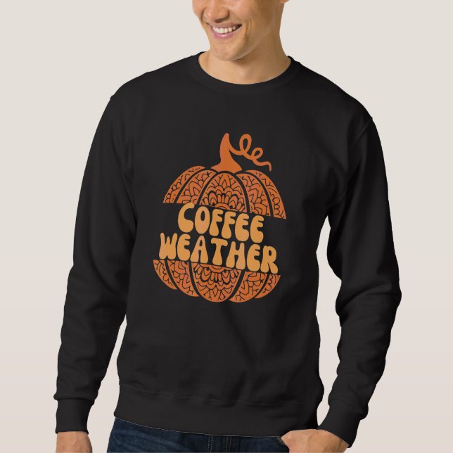 Kaffeväder Pumpa Krydda Halloween Höst Höst Lång Ärmad Tröja (Framsida)