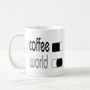 Kaffevärlden med roligt på av kopplar knäppas kaffemugg