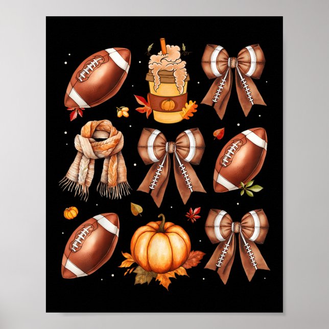 Kaffie Fotboll Coquette Båge Höst Vibes Pumpa Tack Poster (Framsidan)