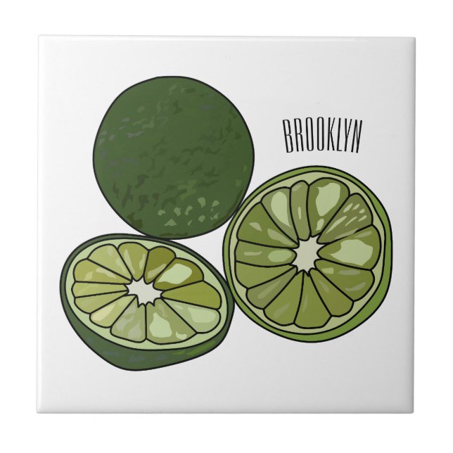 Kaffir lime tecknad illustration kakelplatta (Framsidan)