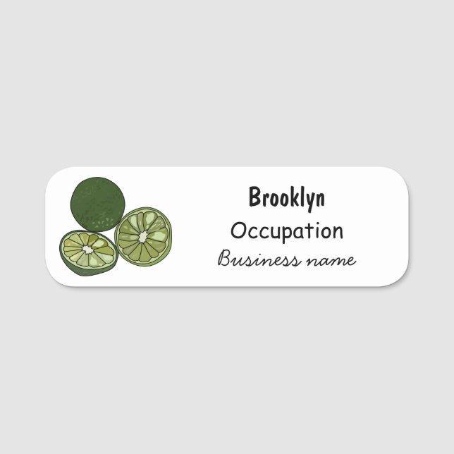 Kaffir lime tecknad illustration namnbricka (Framsida)