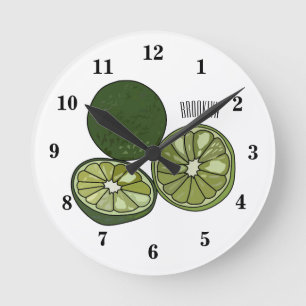 Kaffir lime tecknad illustration rund klocka
