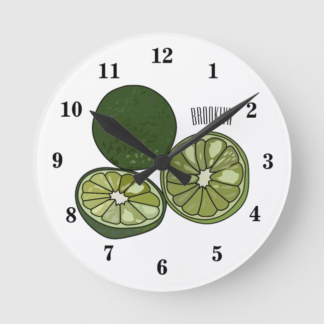 Kaffir lime tecknad illustration rund klocka (Framsida)