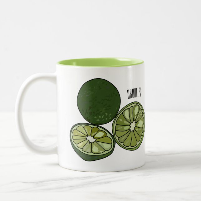 Kaffir lime tecknad illustration Två-Tonad mugg (Vänster)