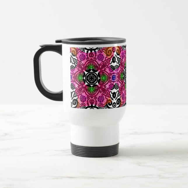 Kafftumlare kopp mugg mandala blommigt rosa (Vänster)