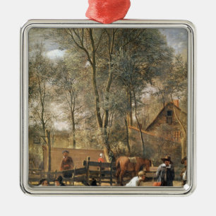 Käglaspelare utanför en gästgivargård, c.1660- julgransprydnad metall