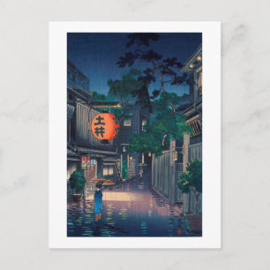 Kagurazaka i regnet, Tsuchiya Koitsu, Woodcut Vykort