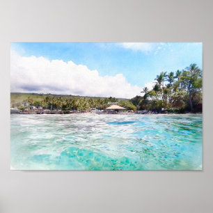 Kahalu Bay Kona Hawaii Ocean Watercolor Poster