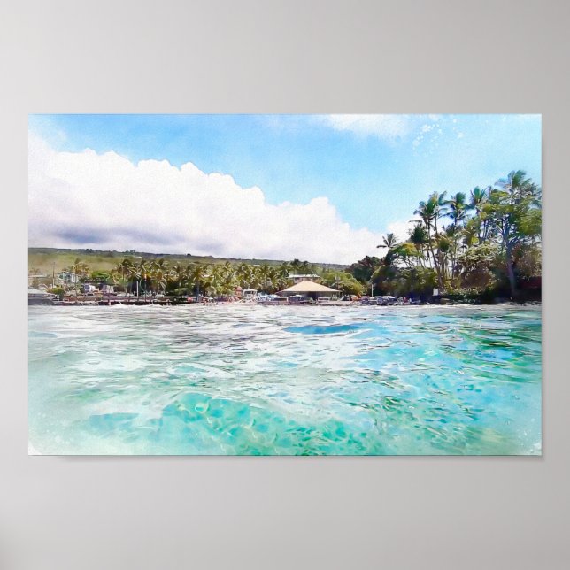 Kahalu'u Bay Kona Hawaii Ocean Watercolor Poster (Framsidan)
