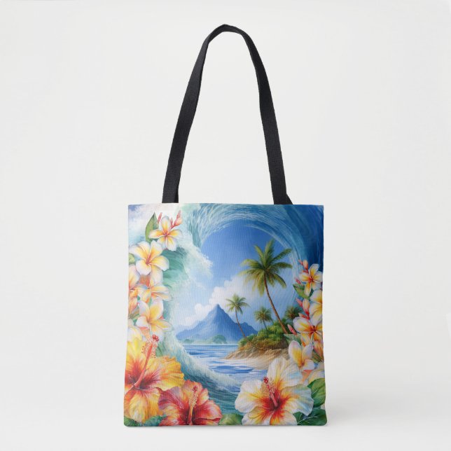 Kai Aloha Hibiscus Watercolor Wave Beach Beach Tygkasse (Framsida)