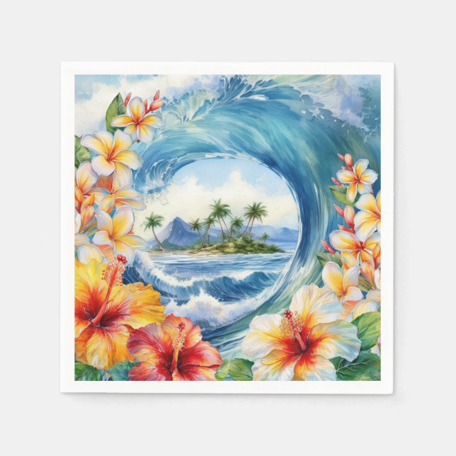 Kai Aloha Hibiscus Watercolor Wave Pappersservett (Framsidan)