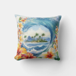 Kai Aloha Hibiscus Watercolor Wave Reversible Kudde