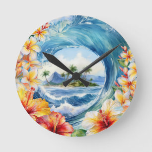 Kai Aloha Hibiscus Watercolor Wave Reversible Rund Klocka