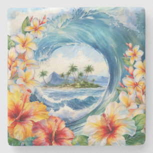 Kai Aloha Hibiskus Vattenfärg Våg  Stenunderlägg