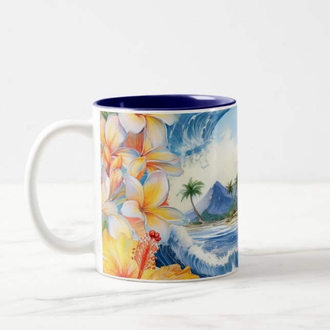 Kai Aloha Hibiskus Vattenfärg Våg  Två-Tonad Mugg (Vänster)