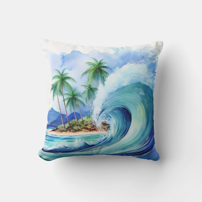 Kai Aloha Island Watercolor Wave Kudde (Framsida)