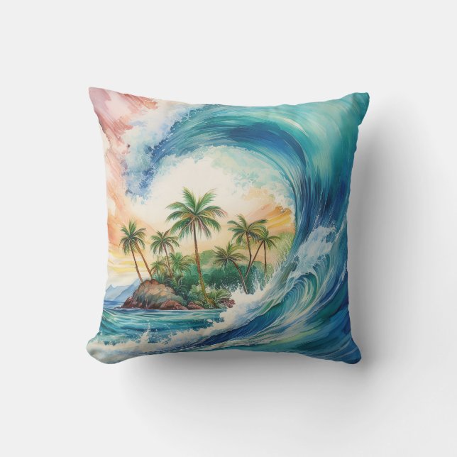 Kai Aloha Motu Watercolor Wave Kudde (Framsida)