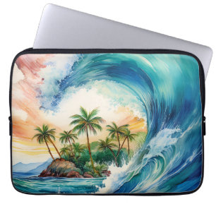 Kai Aloha Motu Watercolor Wave Wetdress Laptop Fodral
