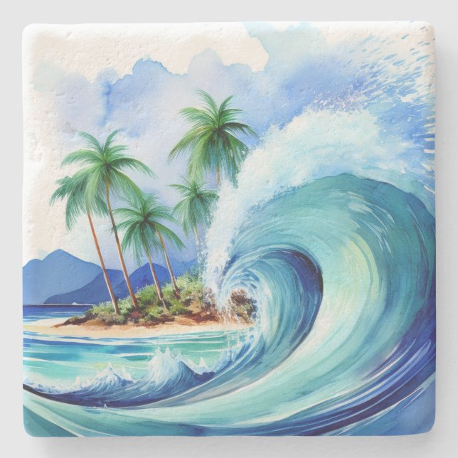 Kai Aloha Ö vattenfärg Våg Stenunderlägg (Framsidan)