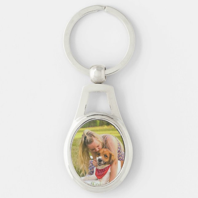 Kai Hund Ansikte Keychain Ovalt Silverfärgad Nyckelring (Framsidan)