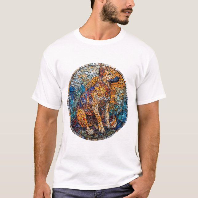 Kai Ken Hund Stached Glass Artwork T Shirt (Framsida)