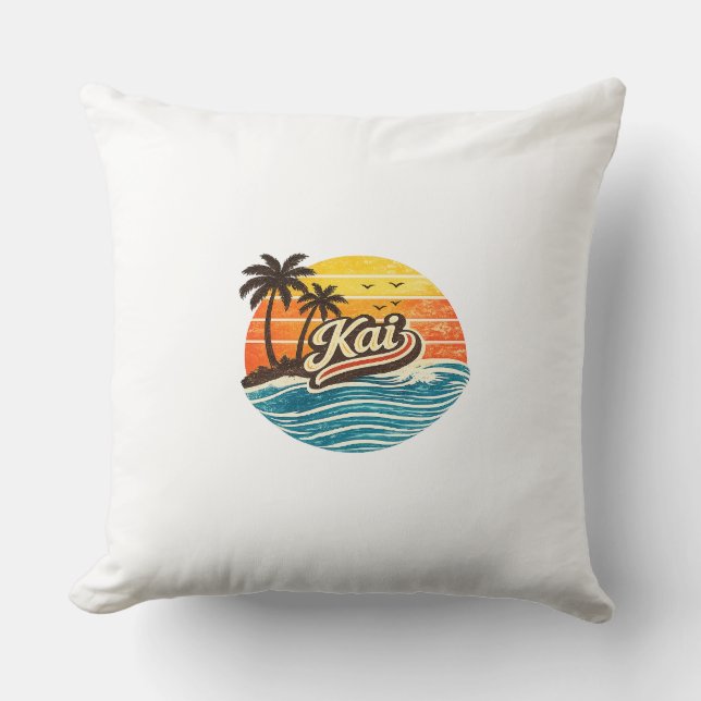 Kai Retro Solnedgång Namn Design Kudde (Framsida)