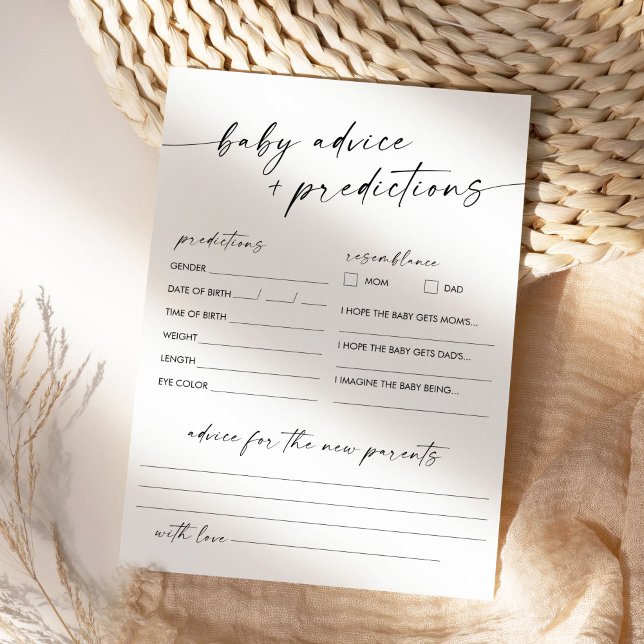 KAIA Baby Shower Advice & Predictions Card Inbjudningar (Skapare uppladdad)
